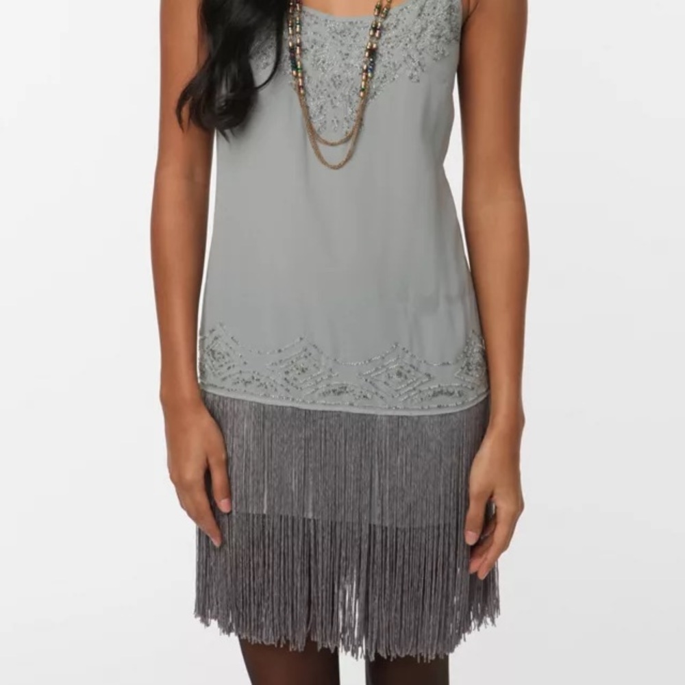 Kimchi Blue vintage style beaded and fringed flapper Great Gatsby cocktail dress